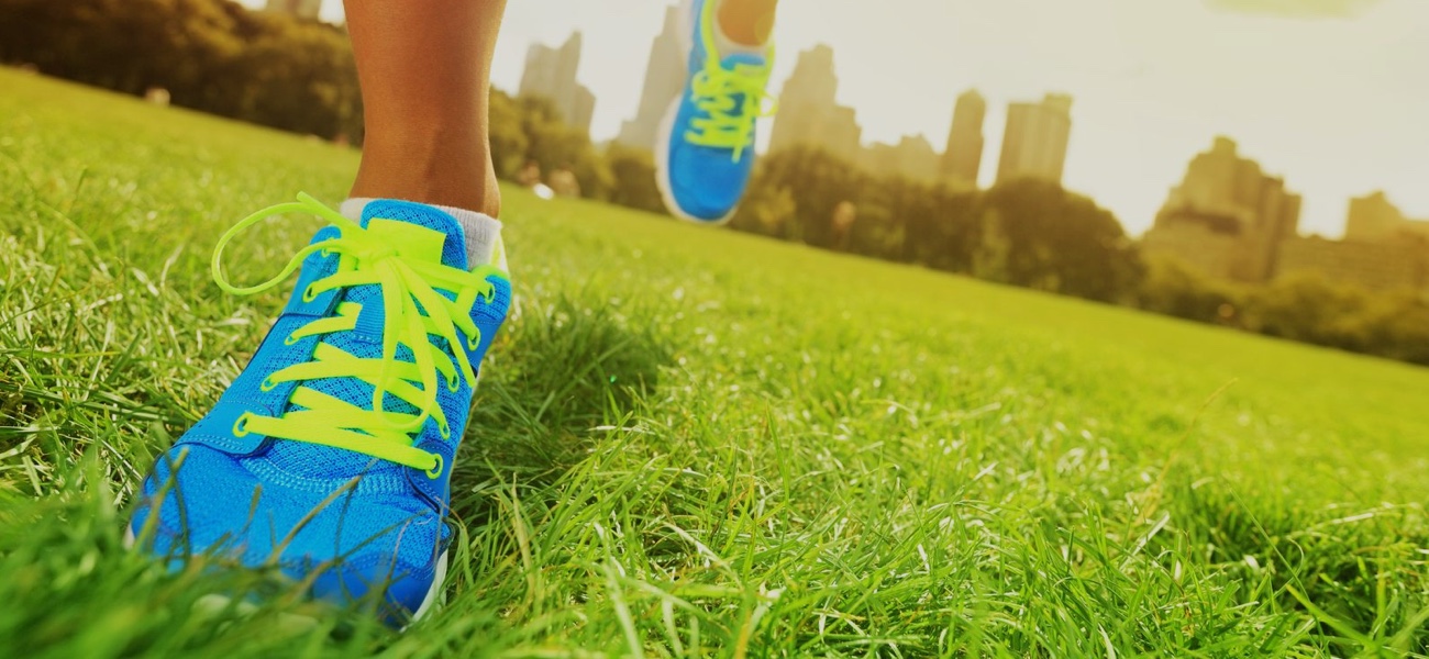 Running shoes on grass